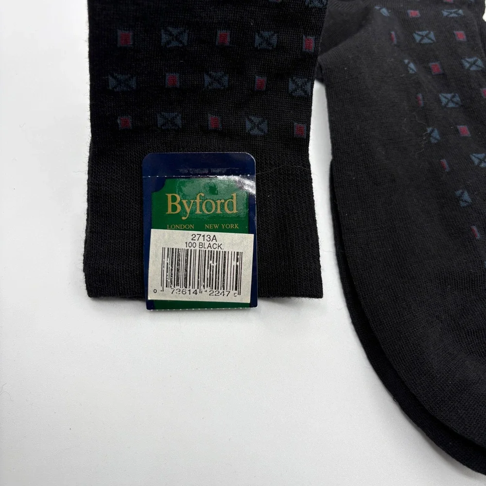 Byford Merino Wool Blend Dress Socks 3 Pair Lot Black Geometric Business Casual